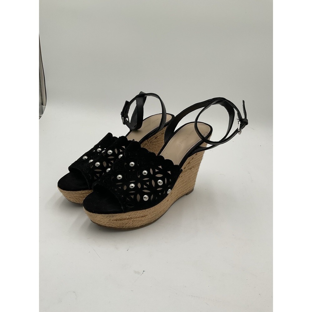 Marc Fisher Shoes Women 9 Hata Wedge Leather Sandal Ankle Strap Cutout Studded
